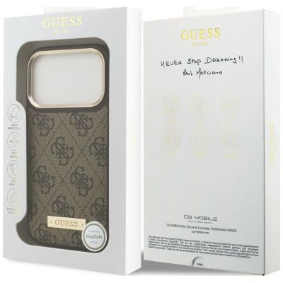 8. Guess 4G Logo Plate MagSafe Hülle für iPhone 18 Pro / 17 Pro – braun