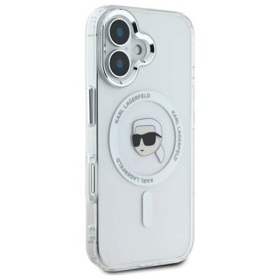 4. Karl Lagerfeld IML Metall-MagSafe-Hülle mit Karl-Kopf für iPhone 16 – Weiß