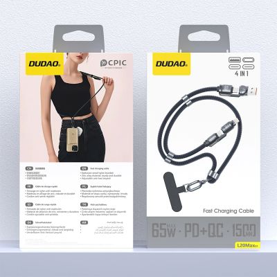 4. Dudao L20Max 65W 4-in-1-Kabel mit Trageschlaufe, USB-C auf USB-C mit Lightning und USB-A-Adaptern – Blau
