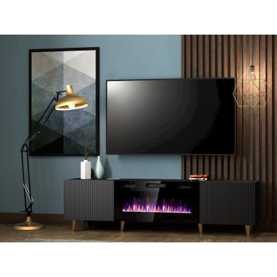 4. PAFOS EF TV-Schrank mit Elektrokamin 180x42x49 schwarz matt