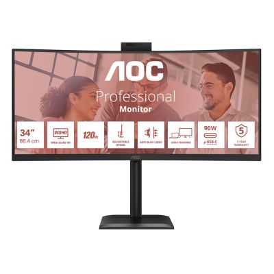 4. AOC Monitor 86,3 cm (34") CU34E4CW 21:09 2xHDMI+DP+USB-C+Webcam Curv.