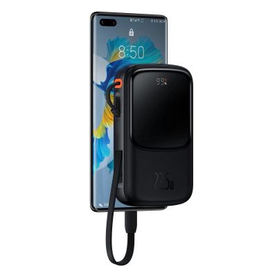 6. Baseus Qpow Digital Display Powerbank mit Schnellladung 10000mAh 22,5W QC/PD/SCP/FCP mit eingebautem USB-C Kabel schwarz