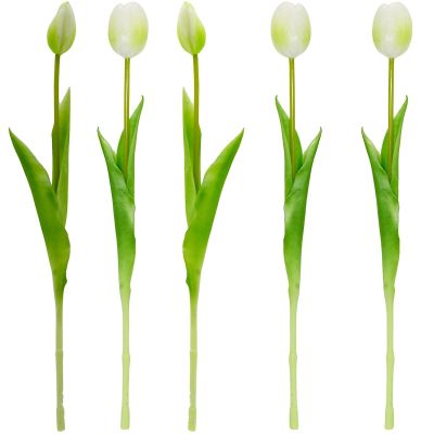 25. Strauß aus 5 weißen Tulpen, 39 cm, naturgetreue Frühlingsdekoration