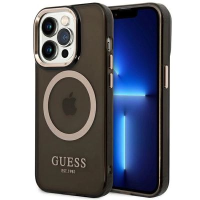 Guess GUHMP14XHTCMK iPhone 14 Pro Max 6,7" schwarz/schwarzes Hartschalenetui Gold Outline Translucent MagSafe