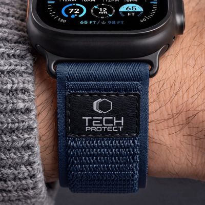 8. Tech-Protect Nylon Elite Armband für Apple Watch 44 / 45 / 46 / 49 mm – Marineblau-Orange