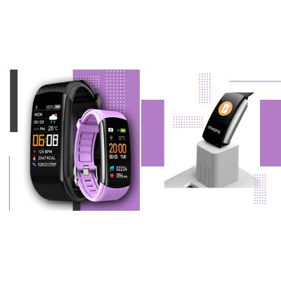 4. GIEWONT Smartwatch Schwarz Helllila 2 Armbänder GW200-8