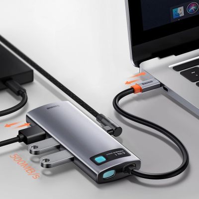 15. HUB Baseus Metal Gleam 6in1 USB-C - USB-C PD 100W 1x HDMI 4K 30Hz 3x USB-A 3.2 1x RJ45 - grau
