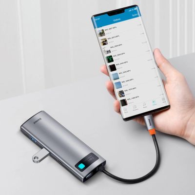 11. Baseus Metal Gleam Series multifunktionaler USB HUB 7in1 Typ C HDMI TF PD Kartenleser grau (WKWG020113)