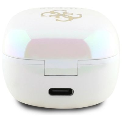 5. Guess Bluetooth-Kopfhörer GUTWSJ144ESH TWS + Dockingstation weiß/weiß schillerndes 4G-gedrucktes Logo
