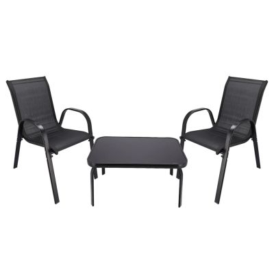 2. Klassisches Gartenmöbelset aus Textil aus dem Schwarzwald, zwei Stühle + schwarzer Tisch