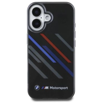 3. BMW Motosport IML Random Stripes Hülle für iPhone 16 Plus – Schwarz
