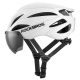 3. Rockbros Fahrradhelm mit Visier, abnehmbarer UV-Brille, Unisex, glänzend – Weiß