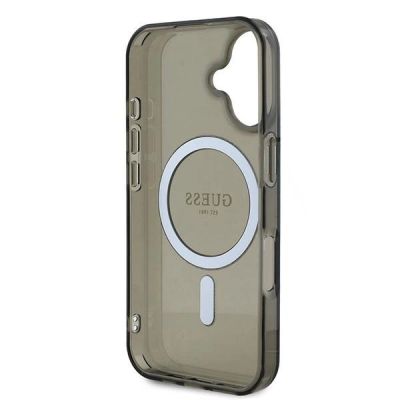 7. Guess IML Glitter Circle MagSafe Hülle für iPhone 16 – Schwarz