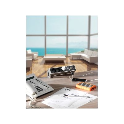 2. Bachmann DESK 2 3-fach Tischsteckdose, Farbe: Edelstahl