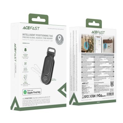 8. Acefast S4 Bluetooth-Schlüsselanhänger-Locator, kompatibel mit Apple „Wo ist?“ – Schwarz