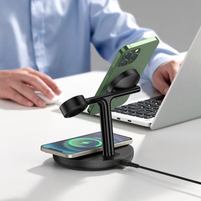 9. Baseus Swan induktives Ladegerät (MagSafe kompatibel) Ständer für iPhone, Apple Watch, AirPods + USB-C Kabel 1m schwarz (WXTE000101)