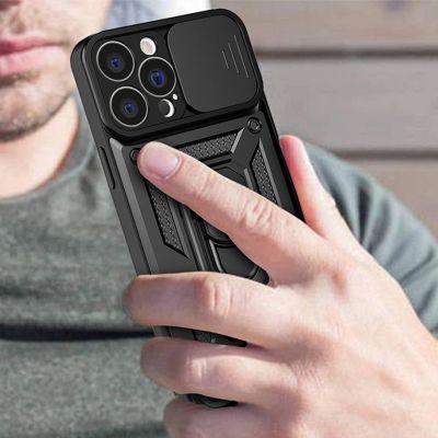 4. Hybrid Armor Camshield Hülle für iPhone 14 Plus gepanzerte Hülle mit Kameraabdeckung blau