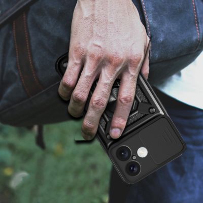 10. Hybrid Armor Camshield iPhone 16 Plus Panzerhülle mit Kameraabdeckung und Ständer – Schwarz