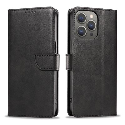 2. Leather Book Case für iPhone 16 Pro – Schwarz