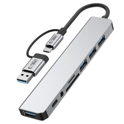 5. Tech-Protect HB06 HUB Adapter 8in1 TYPE-C + USB2.0 + USB3.0 + SD/TF + AV3.5 - grau