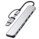5. Tech-Protect HB06 HUB Adapter 8in1 TYPE-C + USB2.0 + USB3.0 + SD/TF + AV3.5 - grau