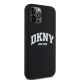 5. DKNY Flüssigsilikon-MagSafe-Hülle mit weißem bedrucktem Logo für iPhone 12/12 Pro – Schwarz