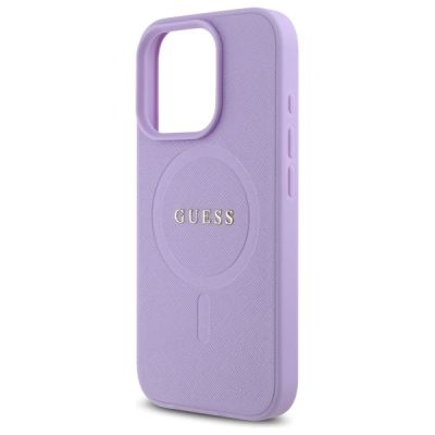 6. Guess Saffiano MagSafe Hülle für iPhone 16 Pro – Lila