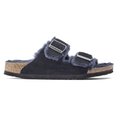 8. Birkenstock Arizona VL Shearling Midnight Wildleder Breite Regular Pantoletten (1020592)
