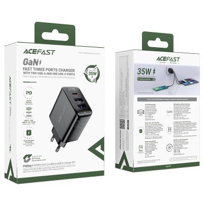 7. Acefast A57 PD 35W GaN-Ladegerät 2 x USB-A + USB-C mit 3 Anschlüssen – Schwarz
