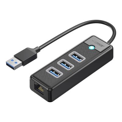 Orico PW3UR25-U3 USB-Hub mit 4 Anschlüssen (3x USB-A 3.0, 1x RJ45 2,5G Ethernet, 1 m Kabel) – Schwarz