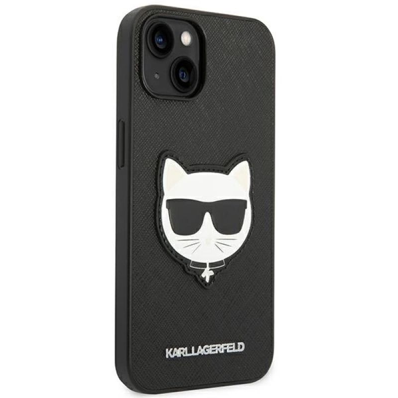 4. Karl Lagerfeld Saffiano Choupette Head Patch Case für iPhone 14 Plus – Schwarz