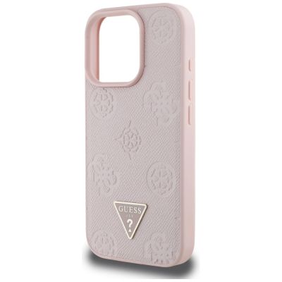 6. Guess Grained Hot Stamp Peony Triangle Logo MagSafe iPhone 16 Pro Hülle - Rosa