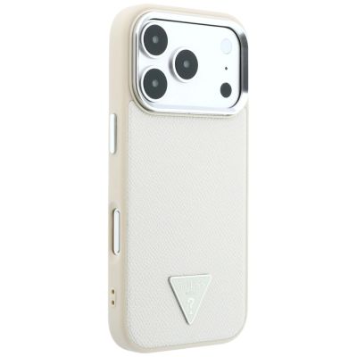4. Guess MagSafe-Hülle mit genarbtem Dreieckslogo für iPhone 18 Pro Max / 17 Pro Max – Beige