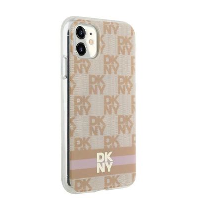 4. DKNY IML Checkered Mono Pattern & Printed Stripes MagSafe-Hülle für iPhone 11 / Xr – Rosa