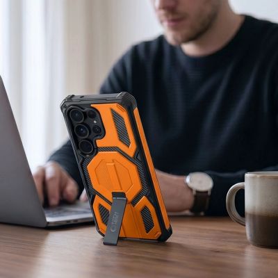 5. Tech-Protect MagBlast MagSafe Hülle + 2er-Pack Schutzglas für Samsung Galaxy S26 Ultra – Schwarz und Orange