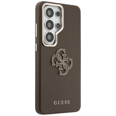 4. Guess Schutzhülle mit genarbtem, großem 4G-Metalllogo für Samsung Galaxy S26 Ultra – Braun