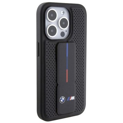 5. BMW Grip Stand Smooth & Perforated Hülle für iPhone 15 Pro – Schwarz
