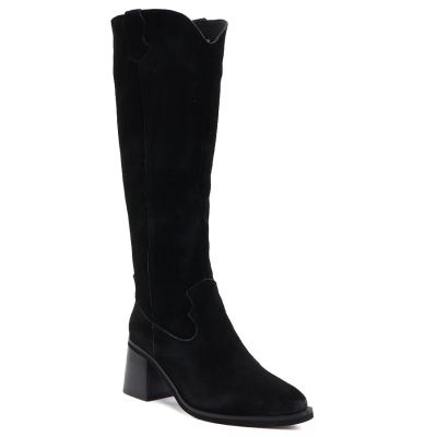 10. Damen-Cowboystiefel aus Leder mit Absatz, Wildleder, schwarz, Vinceza 133103