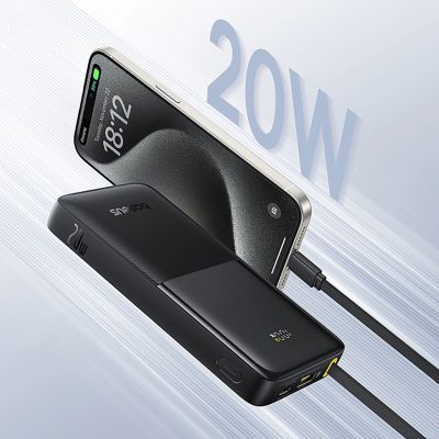 13. Baseus Bipow 2 10000mAh 20W Powerbank mit Digitalanzeige und integriertem USB-C-Kabel – Schwarz