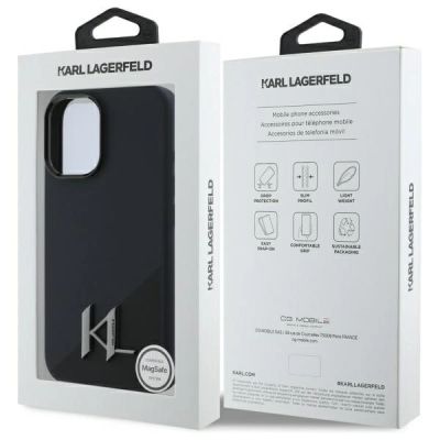 8. Karl Lagerfeld Silikon Shadow Metal Initial MagSafe Hülle für iPhone 16 – Schwarz