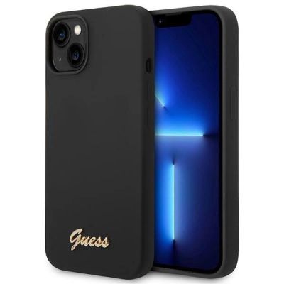 Guess GUHCP14MSLSMK iPhone 14 Plus 6.7 "schwarz / schwarzes Hartschalenetui Silikon Vintage Gold Logo