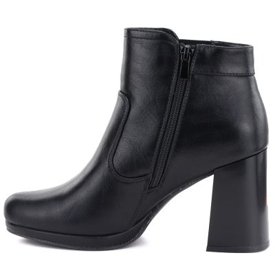 3. Damen-Ankle-Boots mit Blockabsatz und Plateau, gefüttert, schwarz, M.Daszyński AF125B-1