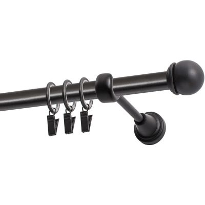 Einläufige Gardinenstange Ø 19 mm, schwarz, 240 cm, MAX-Kugel, mit Ringen, KOWALSKI