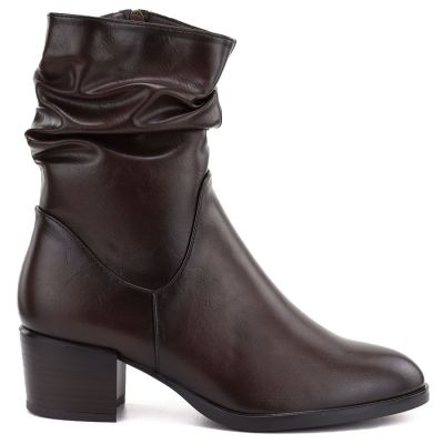 2. Damen-Ankle-Boots mit hohem Absatz und gerafftem Schaft, braun, Vinceza 58682