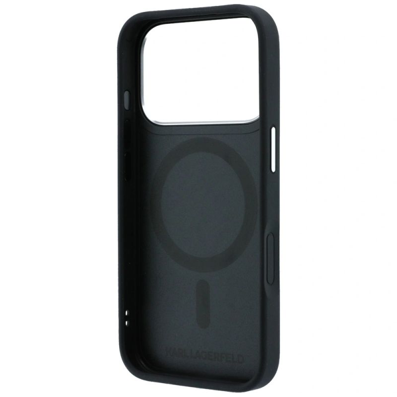 7. Karl Lagerfeld mit Ringständer 360° Karl & Choupette Köpfe Pin MagSafe Hülle für iPhone 18 Pro / 17 Pro - Schwarz
