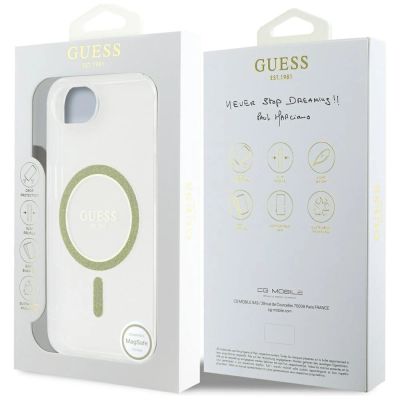 8. Guess IML Glitter Circle MagSafe iPhone 16e Hülle - Transparent
