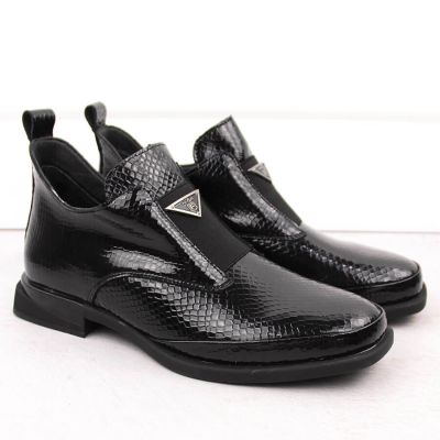 6. Damen-Lackleder-Stiefeletten in Kroko-Optik mit Zierelement, schwarz, Filippo DBT6425