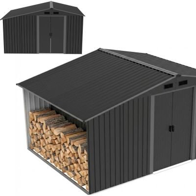 7. Metall-Gartengeräteregal mit Holzablage 308 x 245 x 202 cm