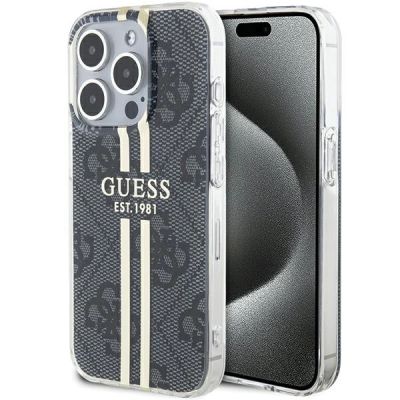 Guess IML 4G Gold Stripe Hülle für iPhone 15 Pro – Schwarz