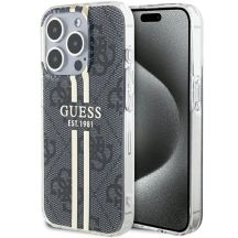 Guess IML 4G Gold Stripe Hülle für iPhone 15 Pro – Schwarz
